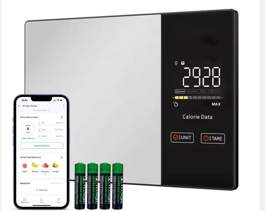 Welland X-7 smart nutrition kitchen scale with stainless steel platform and nutrition app interface