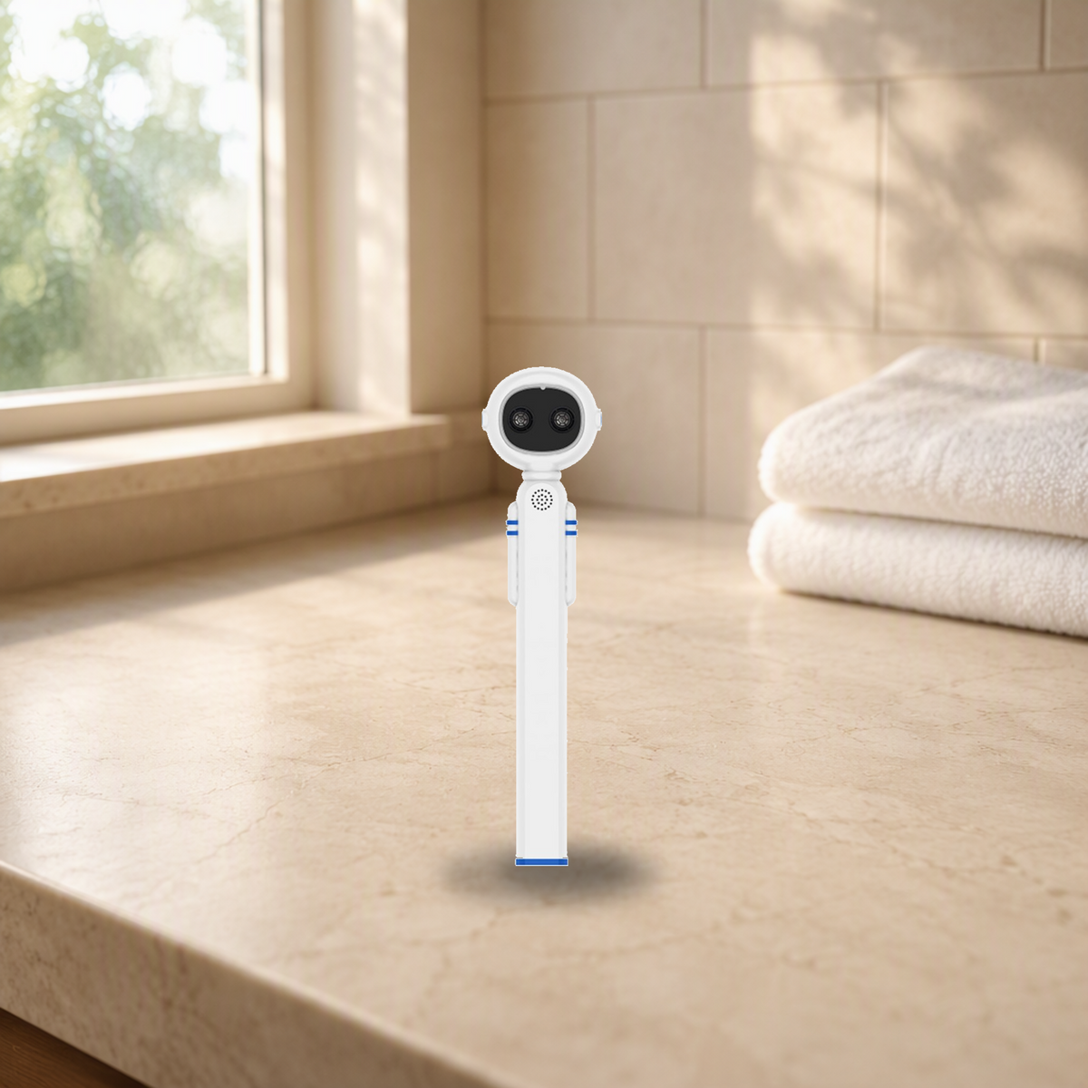 Welland A-8 smart body tape in a morning bathroom wellness scene